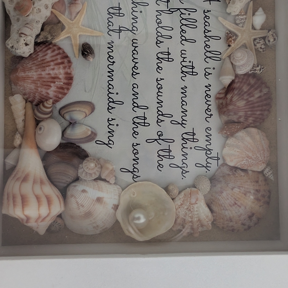 Framed Coastal Seashell Art “Songs that Mermaids Sing” & Fox Conch Decor | - Picture 7 of 9